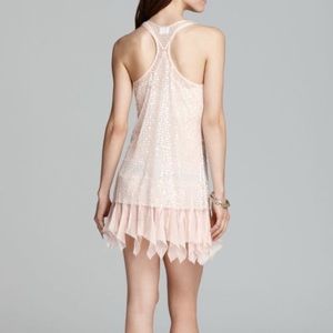 NWOT Free People Blush Pink Sheer Sequin Ruffle Flapper Slip Dress Small